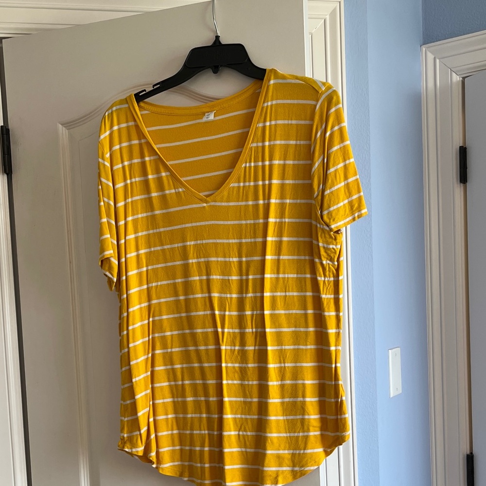 Old Navy Mustard and White Striped Short Sleeve Tee